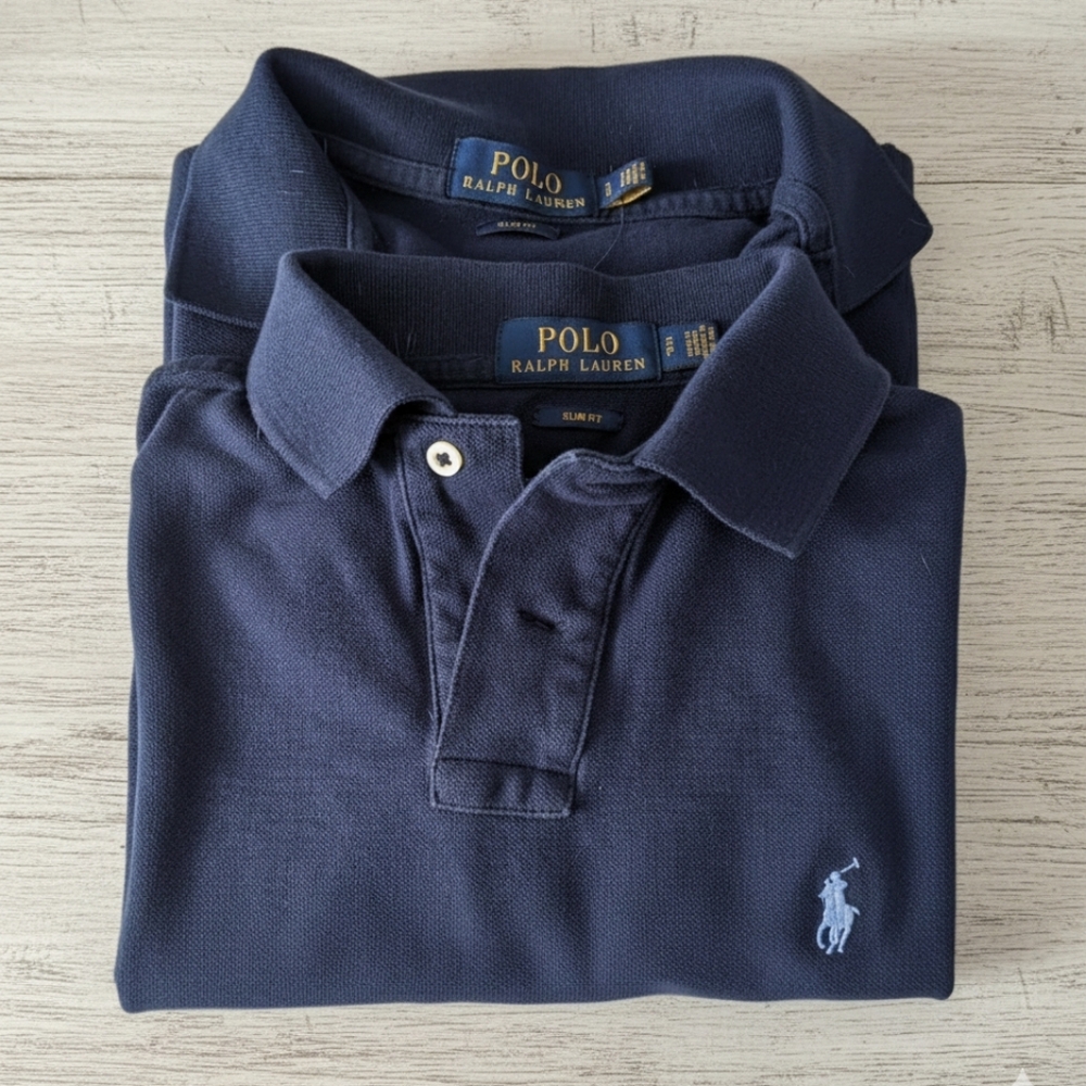 Ralph Lauren Set Of 2 Dark Blue Polo Shirt for Men Size S Slim Fit